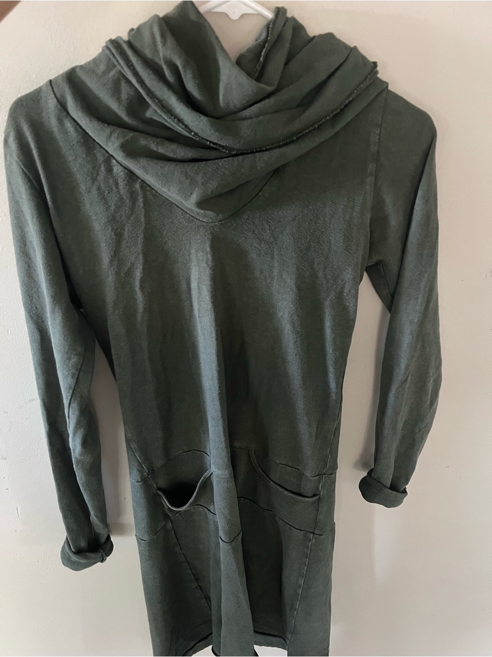 Organic Olive Green Hooded Longline Dress